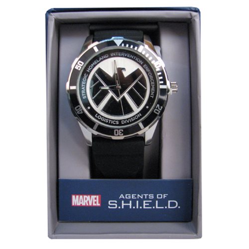 Agents of SHIELD Matte Black Logo Watch with Black Silicone Strap